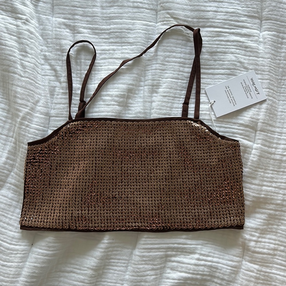 Brown Sequin Crop Top